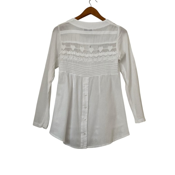 American South Side Embroided Blouse SzS White Hearts Romantic Peasant Boho Chic - Picture 2 of 12